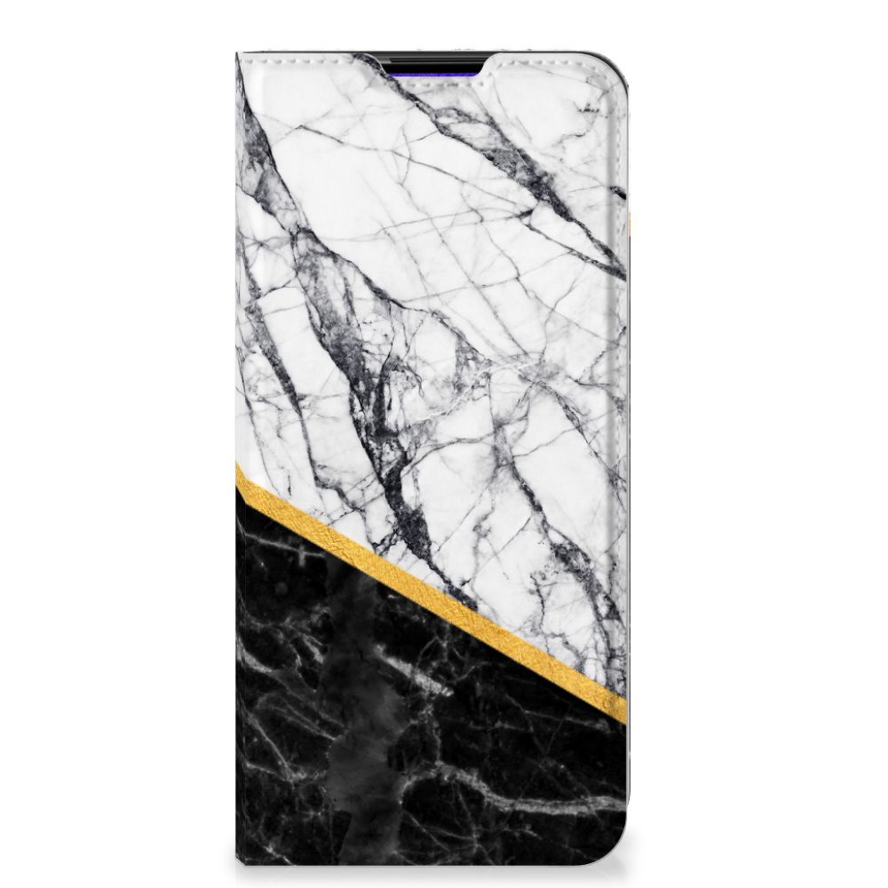Samsung Galaxy A03s Standcase Marmer Wit Zwart - Origineel Cadeau Man - B2C Telecom