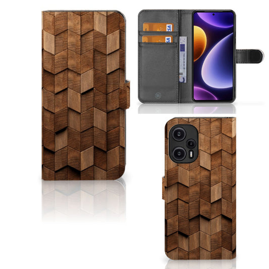 Book Style Case voor Xiaomi Poco F5 Wooden Cubes