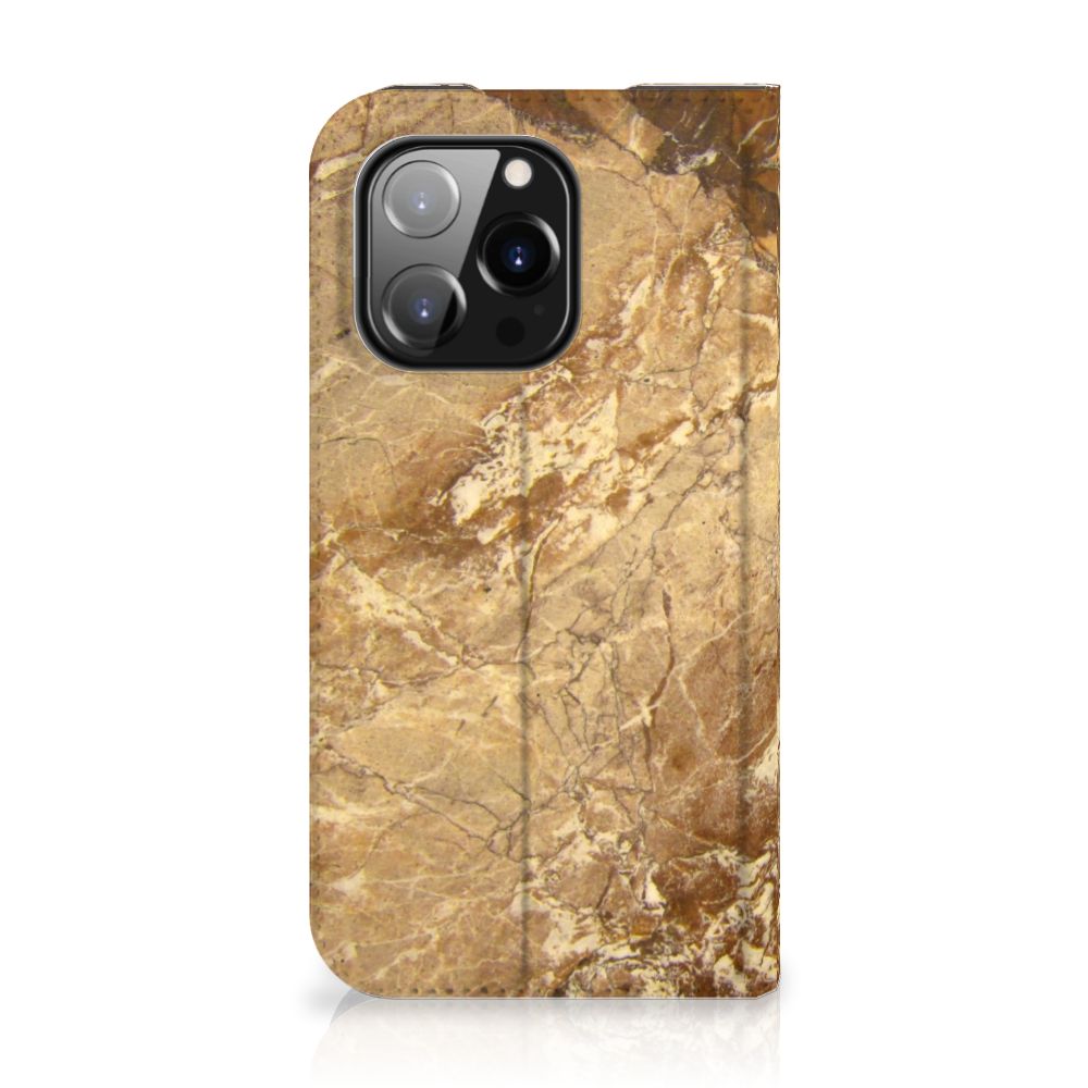 iPhone 14 Pro Standcase Marmer Creme met lichtbruine marmerprint voor unieke stijl ✨