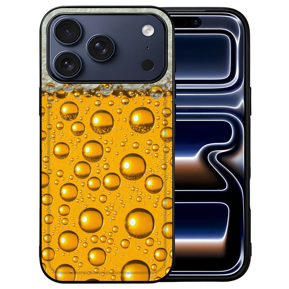 Achterkant van de Bier backcover voor de iPhone 18 Pro met goudgeel bier en witte schuimkraag