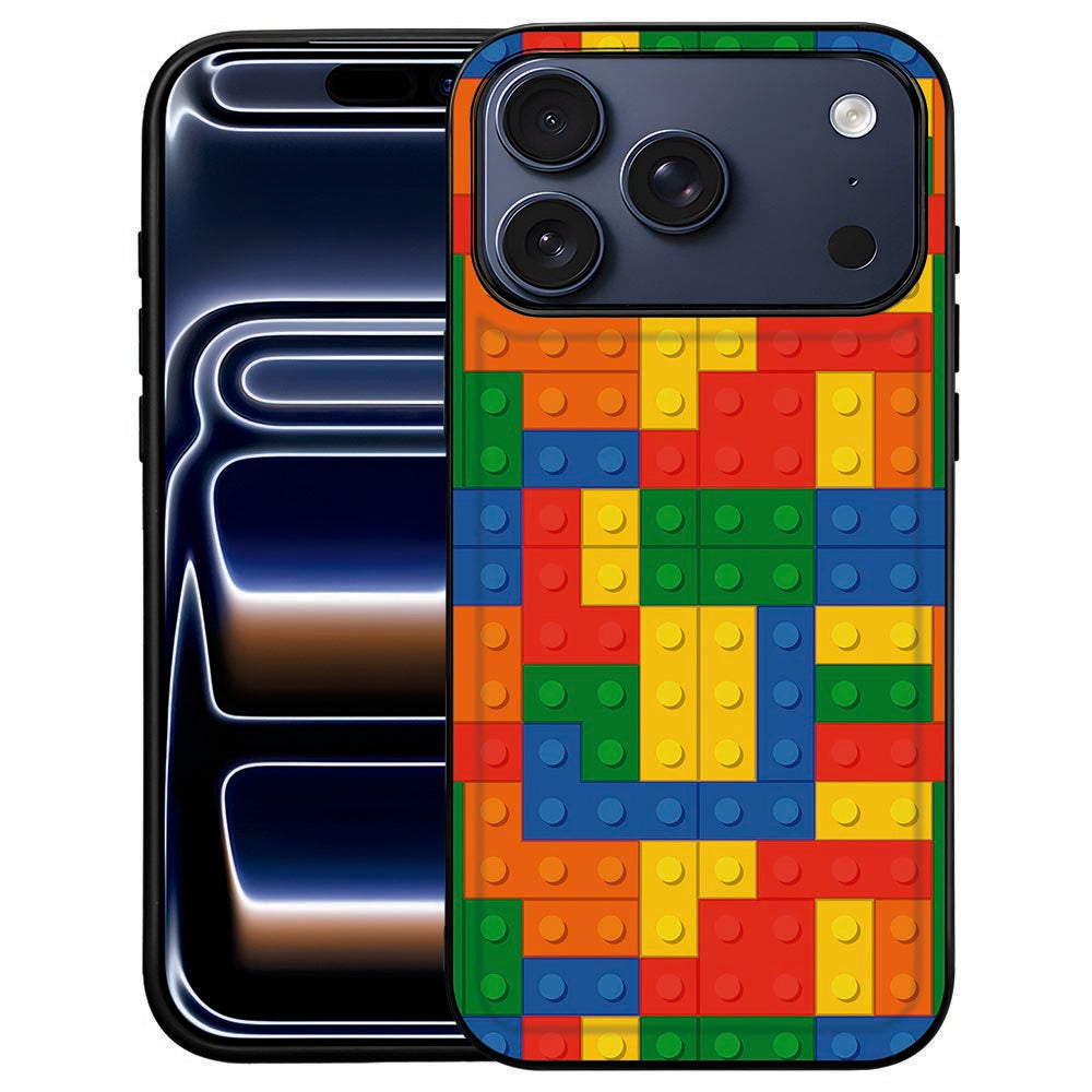 Blokken hoesje voor iPhone 18 Pro Max met meerkleurig blokkenpatroon op de achterkant