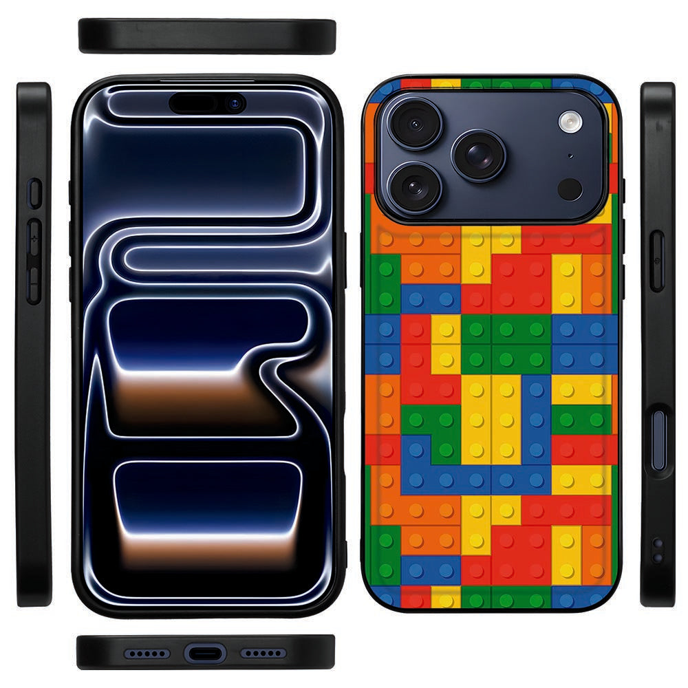 Zwarte rand van het Blokken hoesje voor de iPhone 18 Pro Max, zijaanzicht met uitsparingen