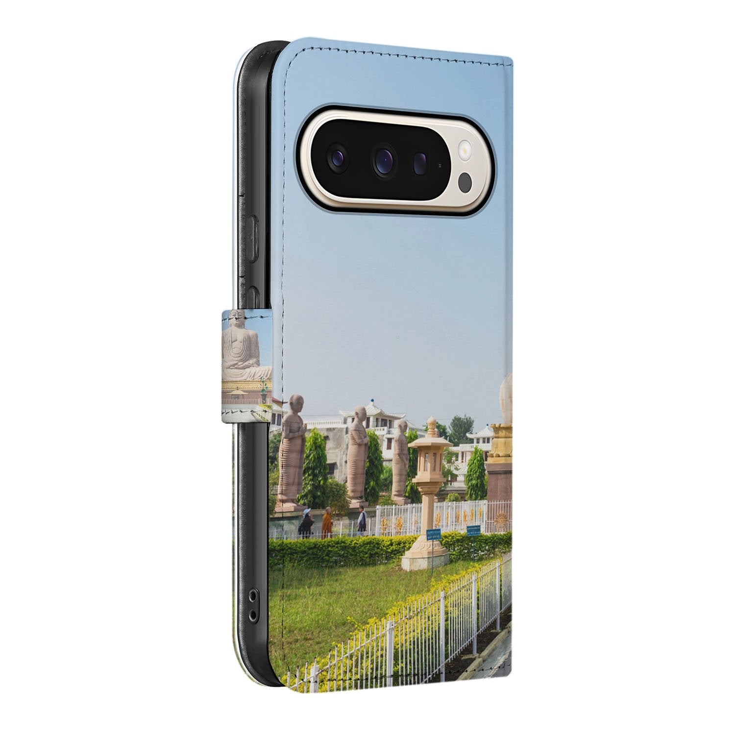 Boeddha Goud Blauw Luxe Google Pixel 10 | 10 Pro Portemonnee Hoesje designnaam zijaanzicht