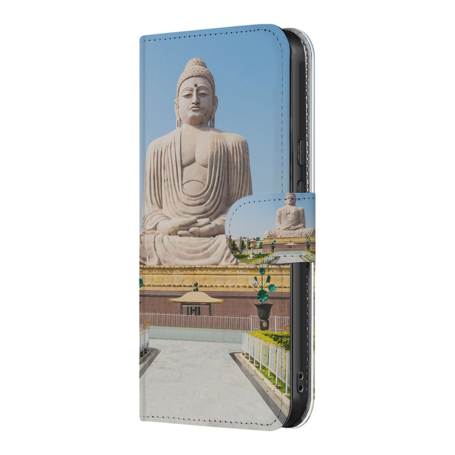 Boeddha Goud Blauw Luxe Google Pixel 10 | 10 Pro Portemonnee Hoesje design Boeddha aanzicht voorzijde