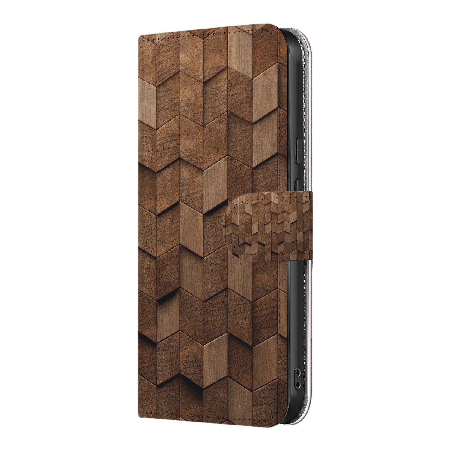 Google Pixel 10 | 10 Pro Book Case & Portemonnee Hoesje Bruin Houtprint Kubusprint aanzicht