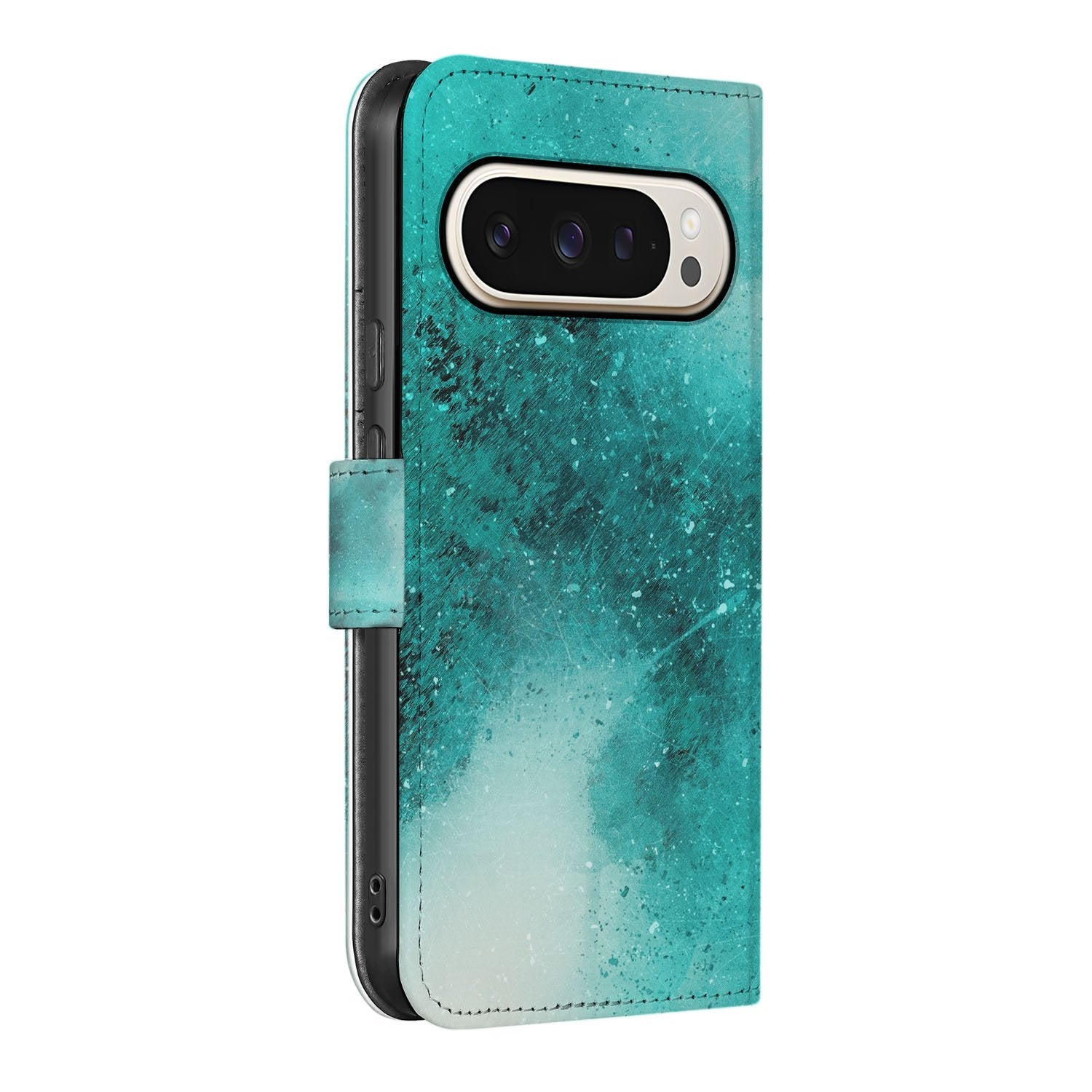 Google Pixel 10 Pro Bookcase Hoesje Painting Blue zijkant waterverf ontwerp
