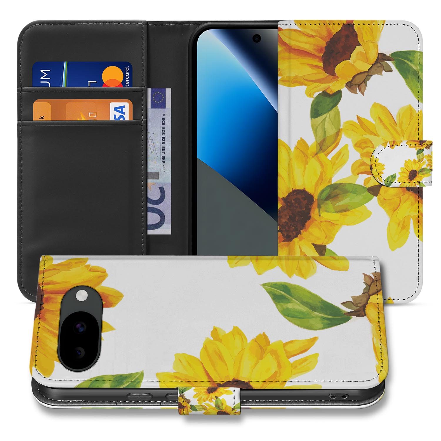 Zonnebloemen bookcase hoesje voor de Google Pixel 10a
