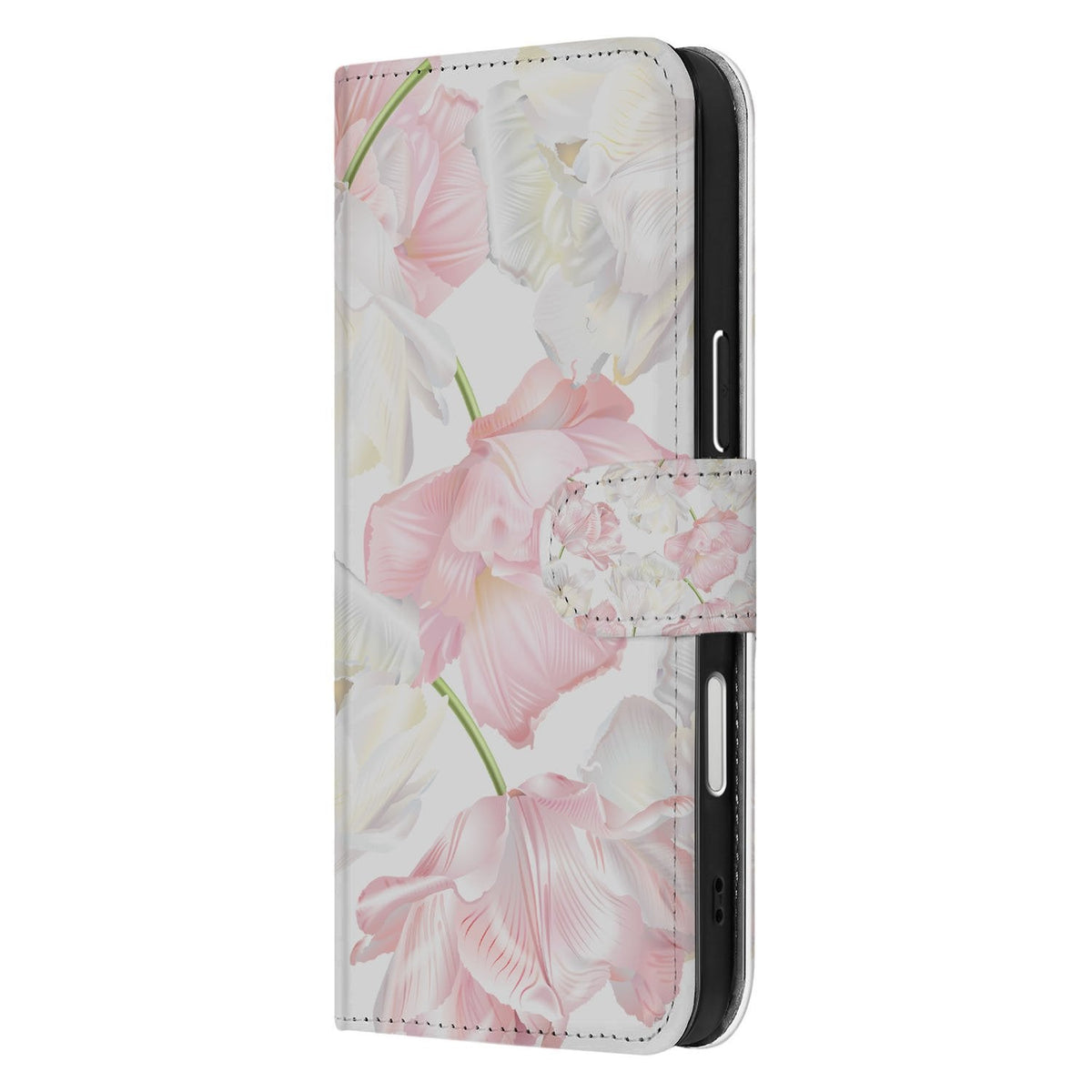 Zijkant van het Lovely Flowers bookcase hoesje voor iPhone 18 Pro met magnetische sluitlip