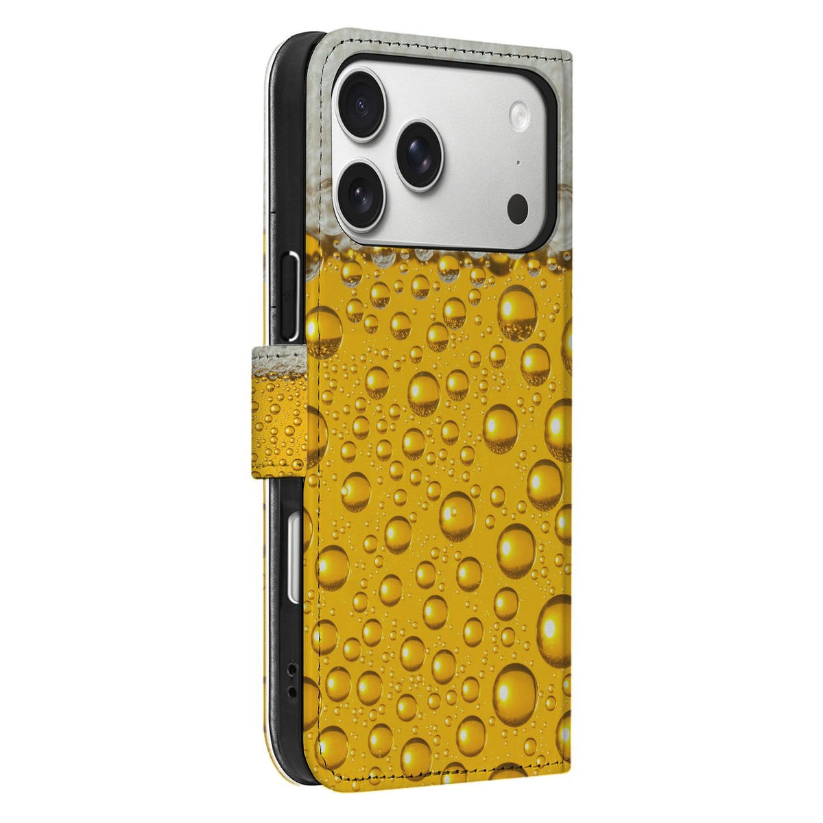 Bookcase hoesje Bier voor iPhone 18 Pro Max in zijaanzicht met magnetische sluiting