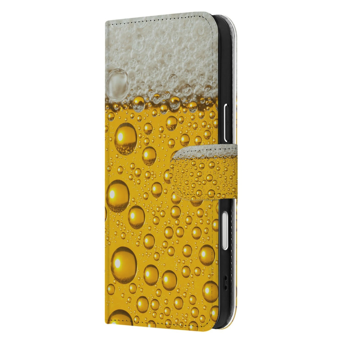 Zijkant van het iPhone 18 Pro Max hoesje met Bier design, rug en stiknaden in beeld
