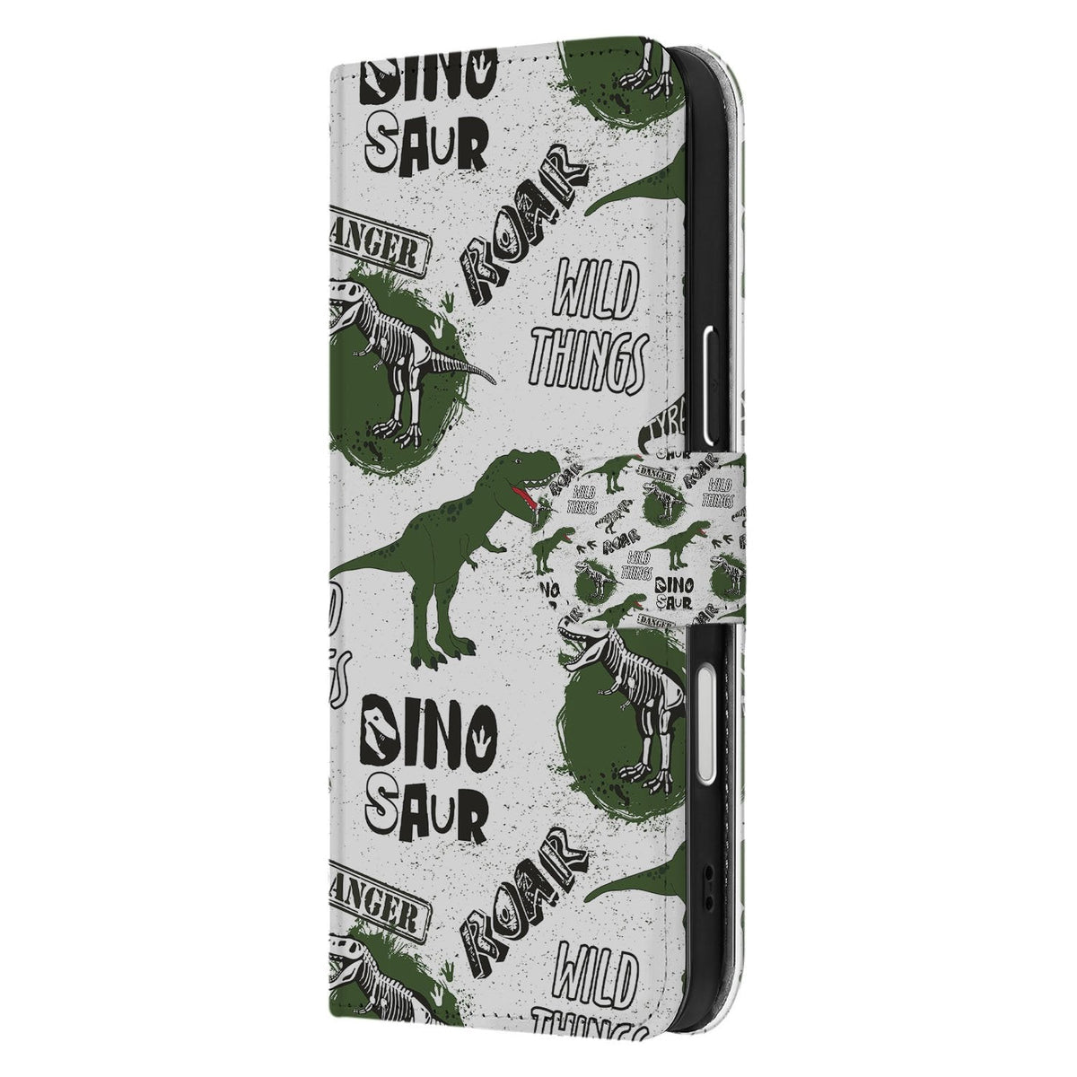 Zijkant van de iPhone 18 Pro bookcase Dinosaurus met magnetische lip
