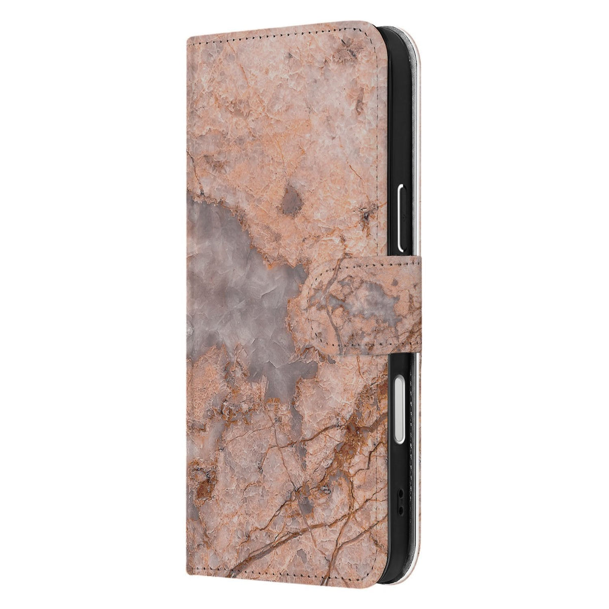 Zijkant van de iPhone 18 Pro bookcase Marmer Oranje met magneetsluitlip