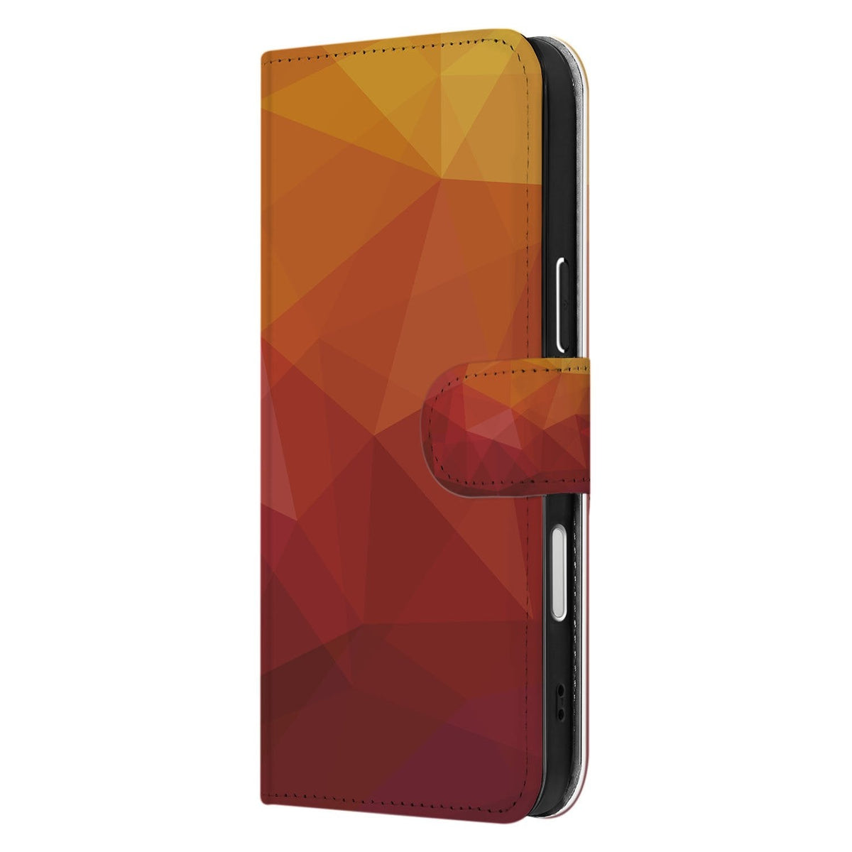 Zijkant van het Polygon Red bookcase hoesje voor iPhone 18 Pro met magnetische sluitlip