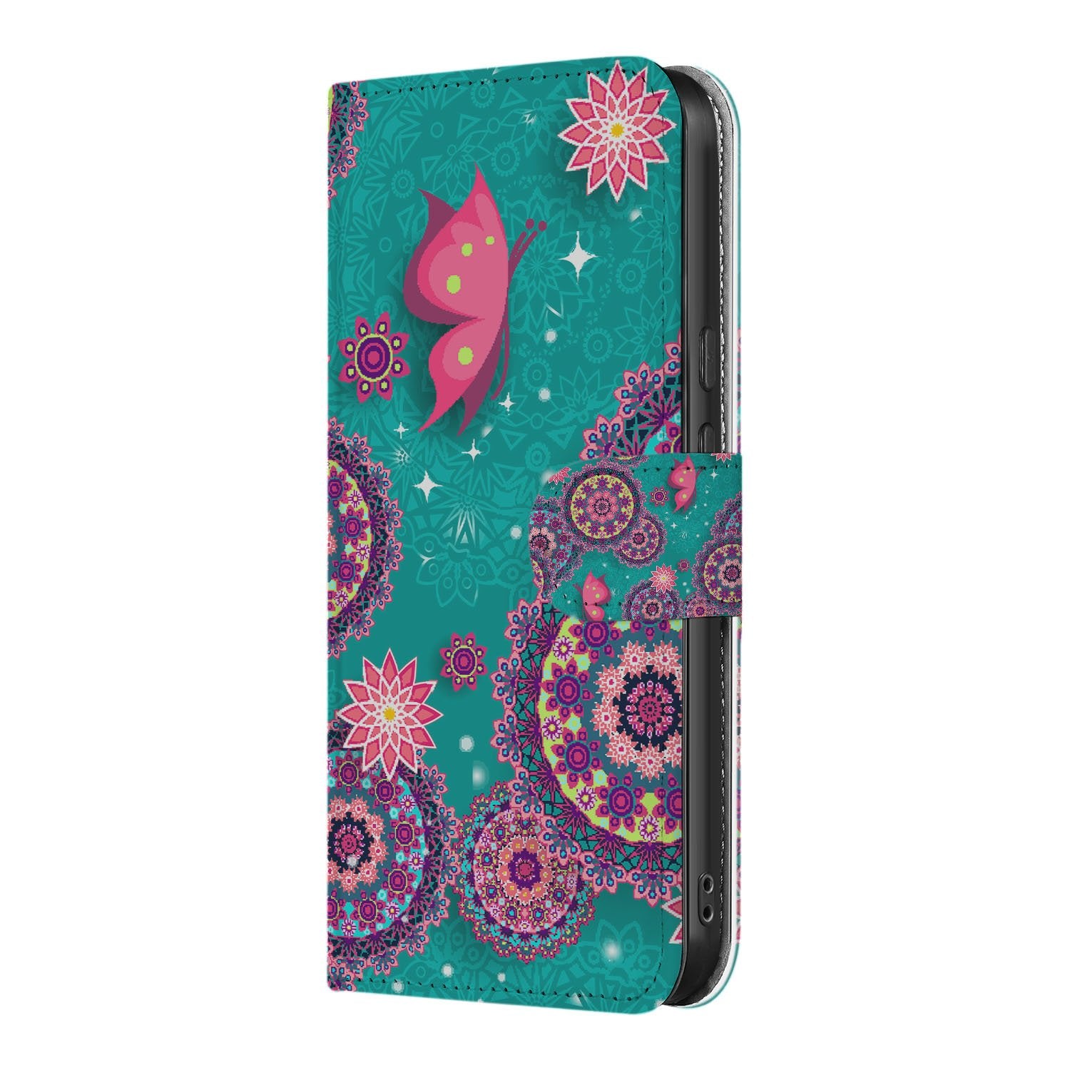 Bookstyle Google Pixel 10 Pro | Book Case cirkels vlinders turquoise roze design aanzicht