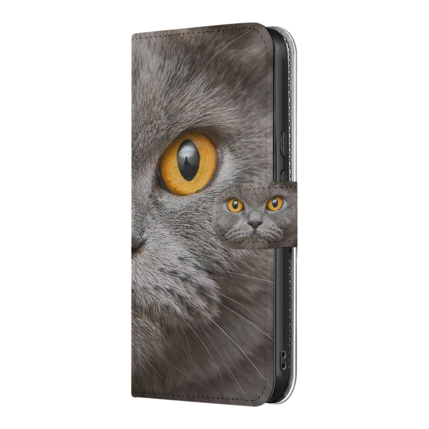 Britse Korthaar Google Pixel 10 | 10 Pro | Book Case kat gezicht grijs detail
