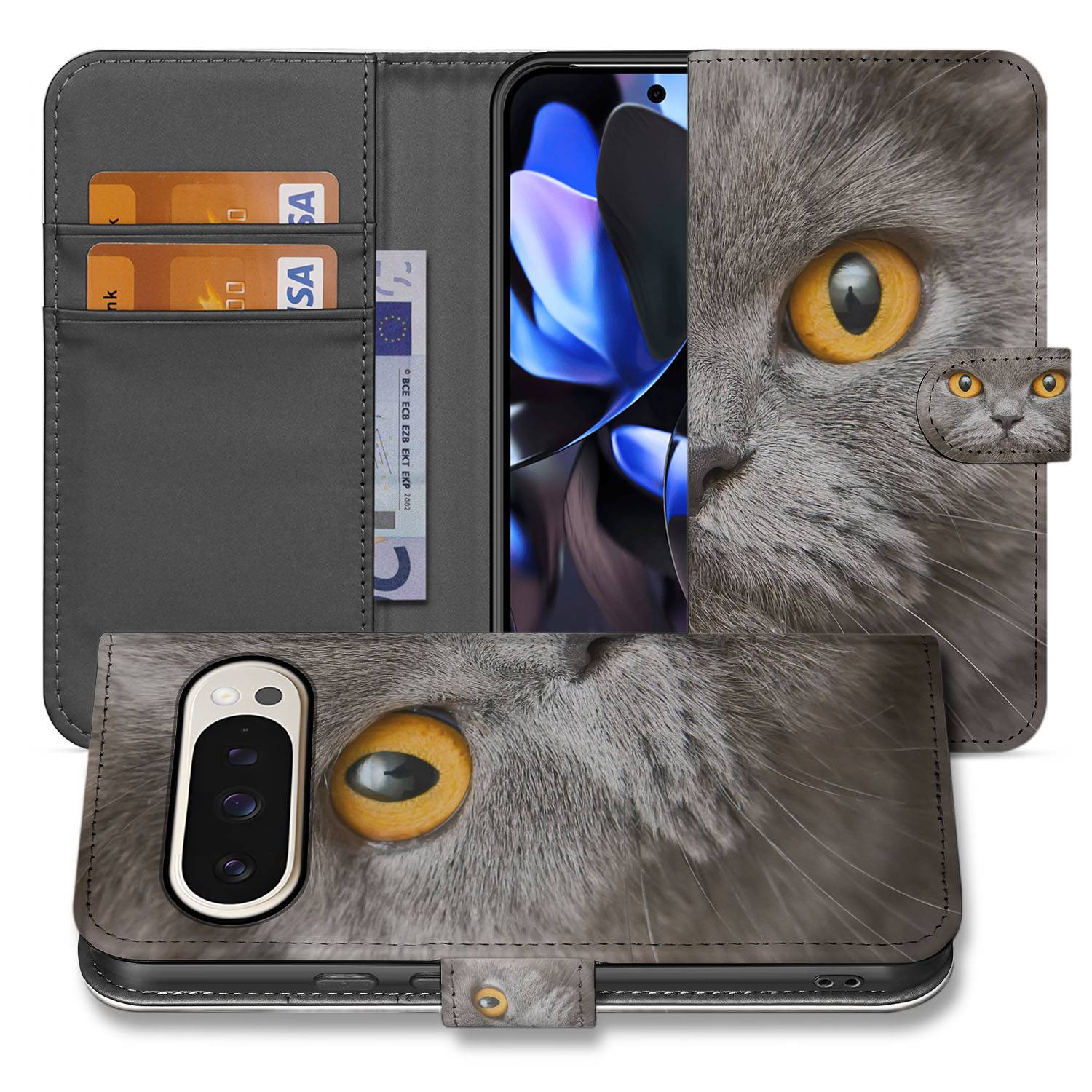 Britse Korthaar Google Pixel 10 | 10 Pro | Book Case kattenprint open voorkant