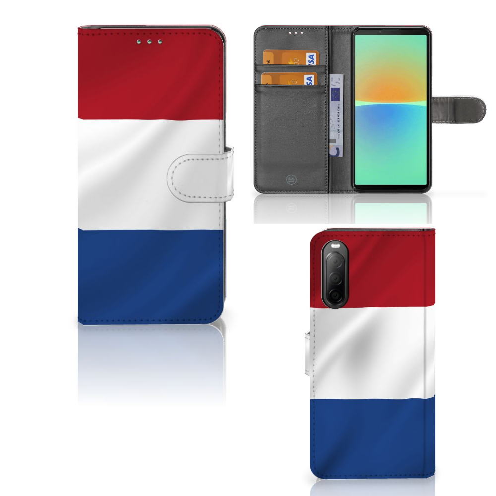 Sony Xperia 10 IV Bookstyle Case Nederlandse Vlag met artistiek design en ruimte voor pasjes.
