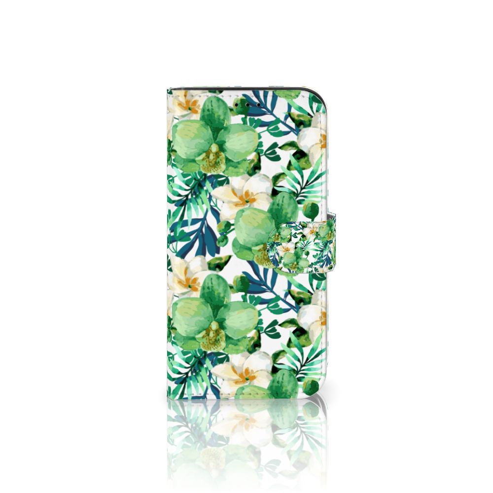 iPhone 13 Pro Hoesje Orchidee Groen met tropisch ontwerp van bloemen en bladeren 🌿