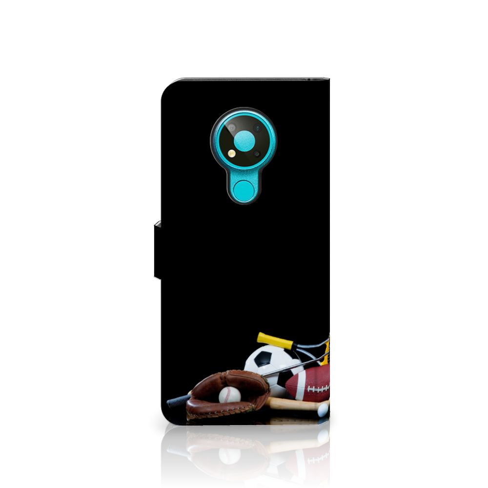 Nokia 3.4 Wallet Case met Pasjes Sports met afbeeldingen van verschillende sportuitrustingen.