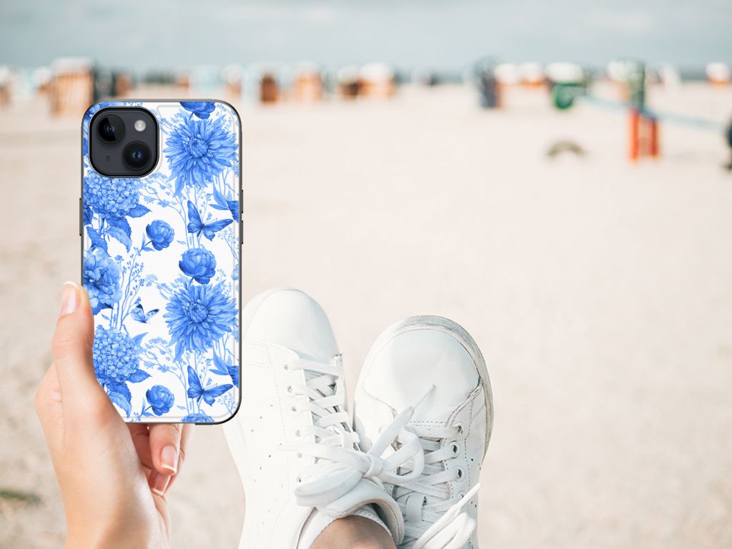 Bloemen Hoesje voor iPhone 15 Plus Flowers Blue B2C Telecom