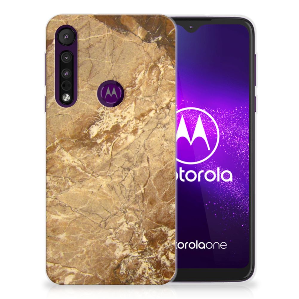 Motorola One Macro TPU Siliconen Hoesje Marmer Creme