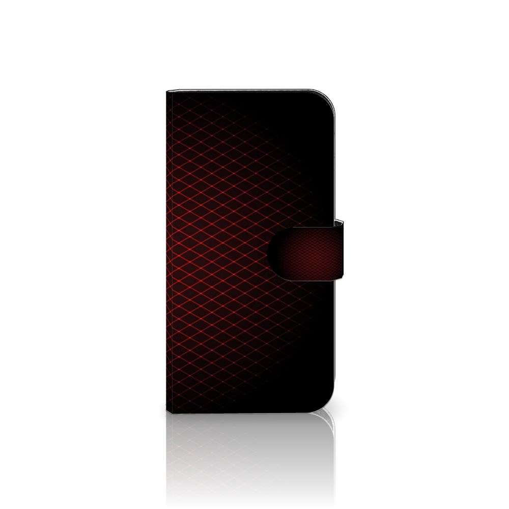 iPhone 15 Telefoon Hoesje Geruit Rood met minimalistisch design en ruimte voor 3 pasjes.