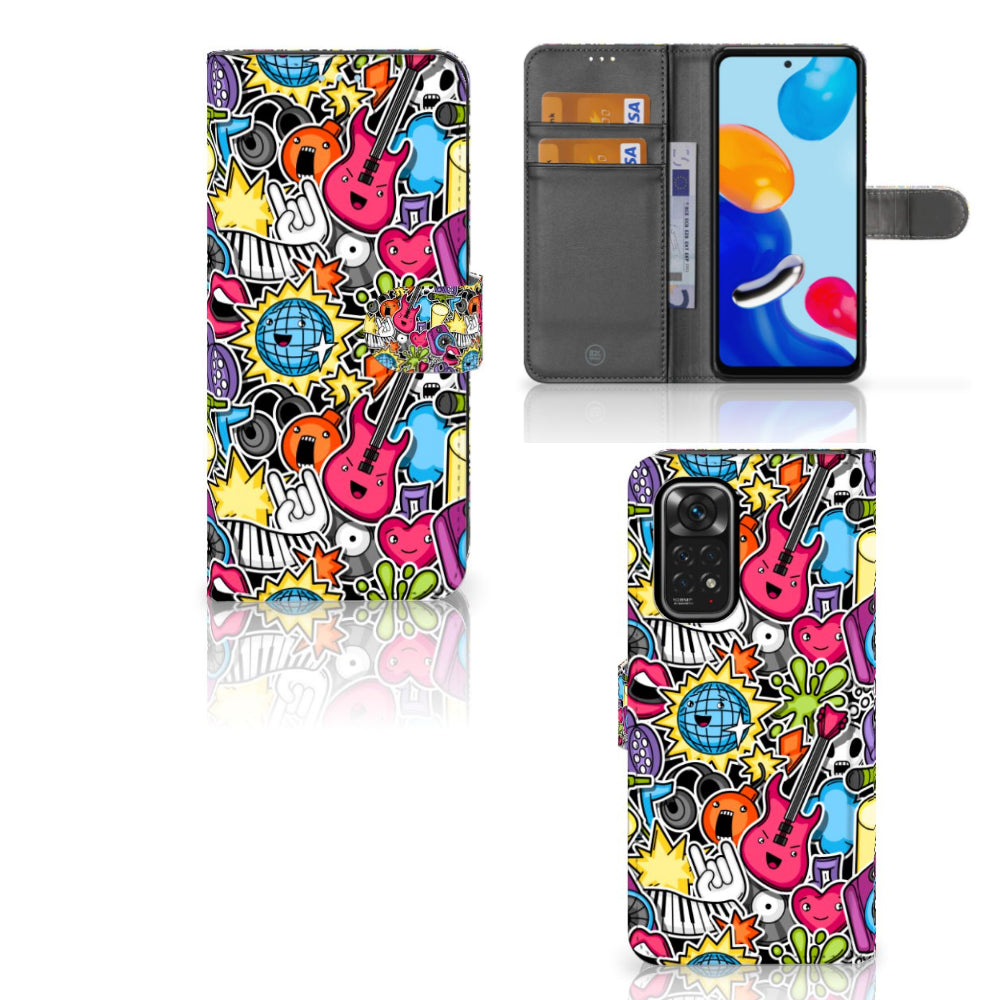 Xiaomi Redmi Note 11/11S Wallet Case met Pasjes Punk Rock