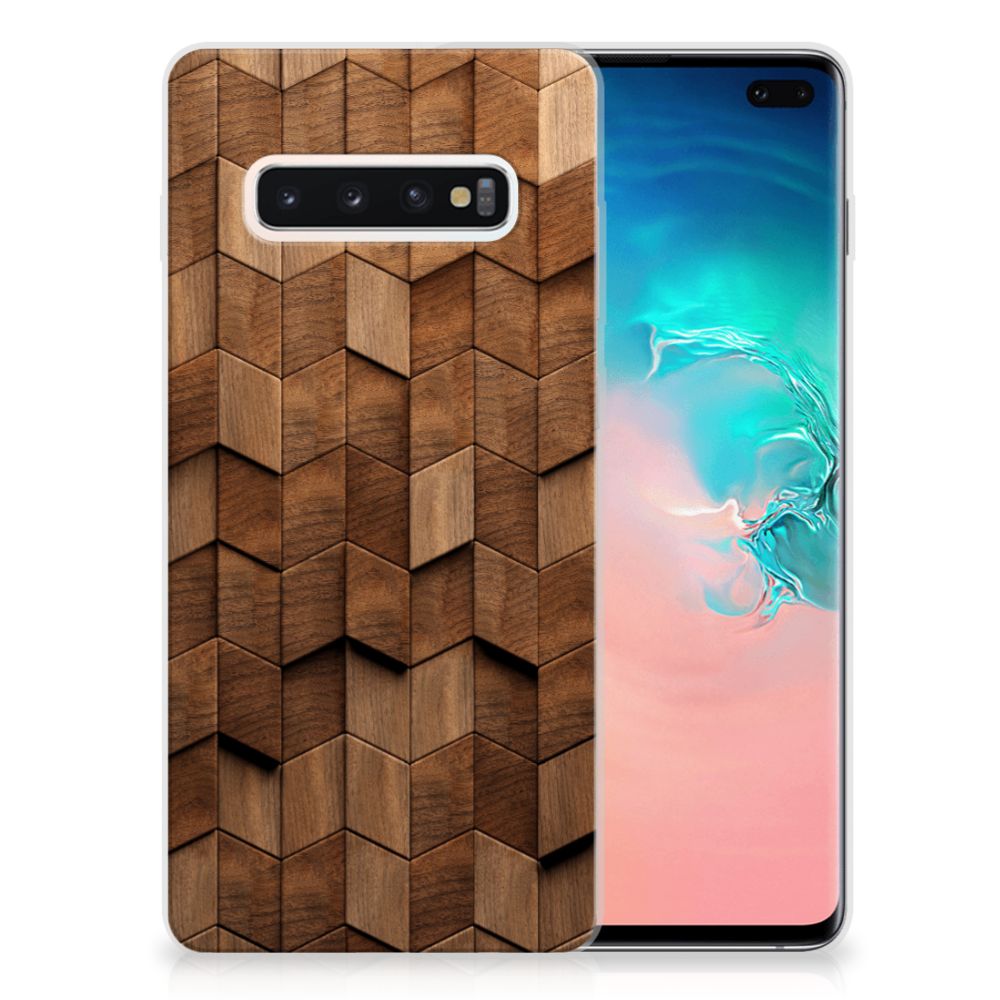 Bumper Hoesje voor Samsung Galaxy S10 Plus Wooden Cubes