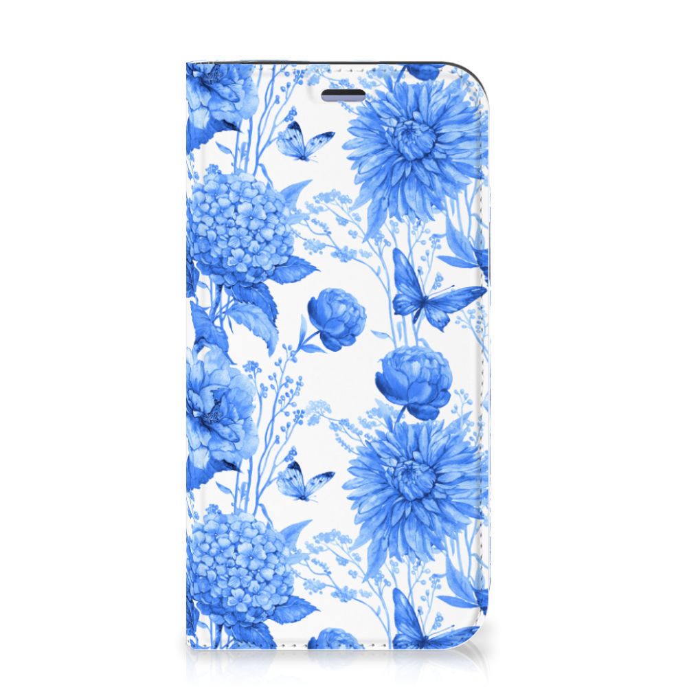 Smart Cover voor iPhone 12 Mini Flowers Blue met prachtig Delftsblauw bloemenontwerp 🌸.