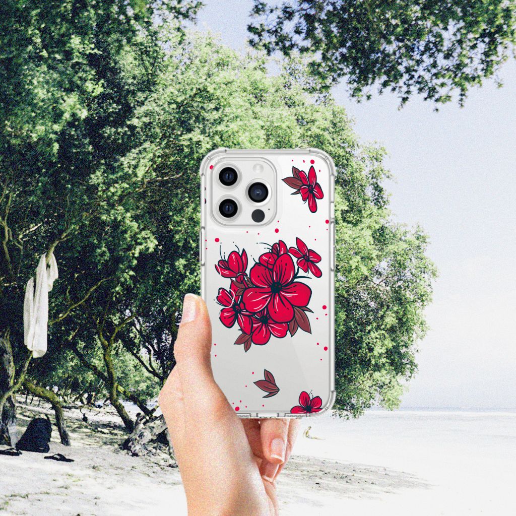 iPhone 13 Pro Max Case Blossom Red met mooie bloesems in de hand, perfect voor lentelandschappen 🌸