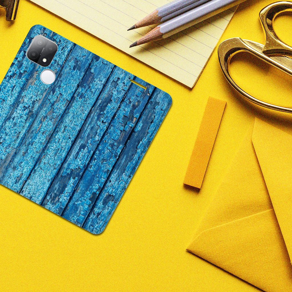 OPPO A15 Book Wallet Case Wood Blue - B2C Telecom