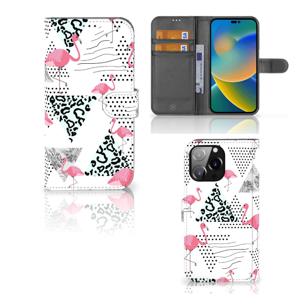 iPhone 14 Pro Max Telefoonhoesje met Pasjes Flamingo Triangle