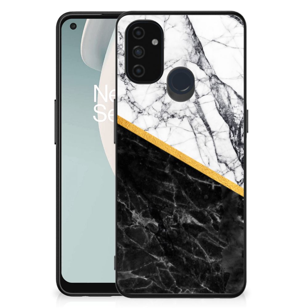 OnePlus Nord N100 Marmeren Print Telefoonhoesje Marmer Wit Zwart - Origineel Cadeau Man