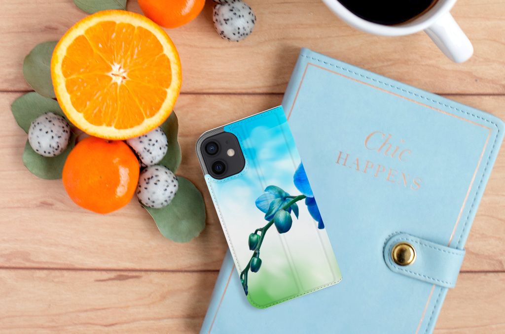 iPhone 12 Mini Smart Cover Orchidee Blauw - Cadeau voor je Moeder - B2C Telecom