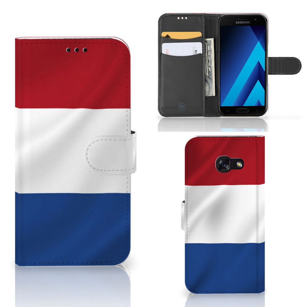 Samsung Galaxy A5 2017 Bookstyle Case Nederlandse Vlag met pasjes en artistiek design van de Nederlandse vlag.
