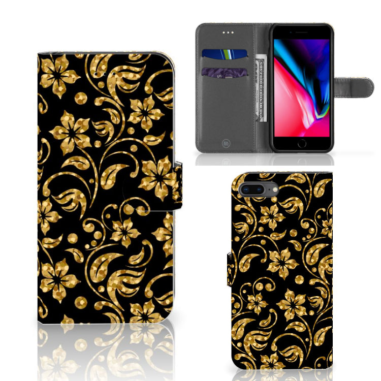 Apple iPhone 7 Plus | 8 Plus Hoesje Gouden Bloemen