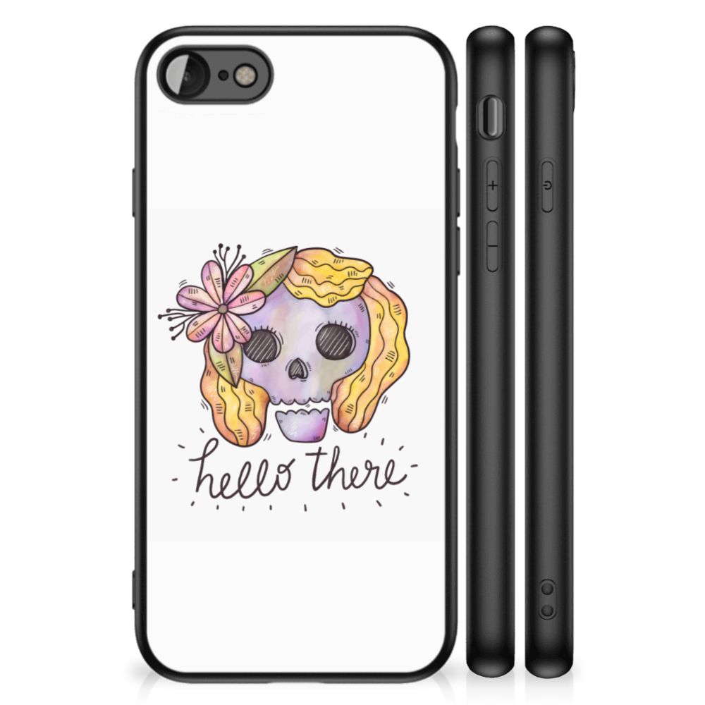 Telefoonhoesje iPhone SE 2022 | SE 2020 | 7/8 Boho Skull met kleurrijke skull en tekst 'hello there'.