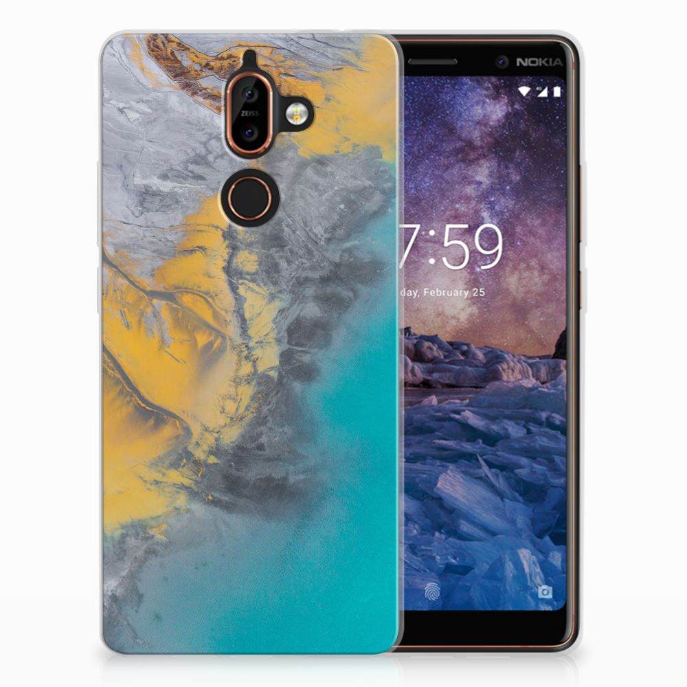 Nokia 7 Plus TPU Siliconen Hoesje Marble Blue Gold