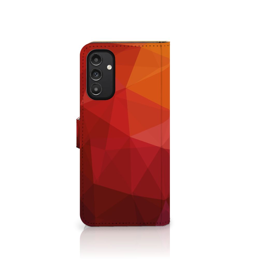 Book Case voor Samsung Galaxy A14 4G Polygon Red met abstracte vormen in rood tinten.