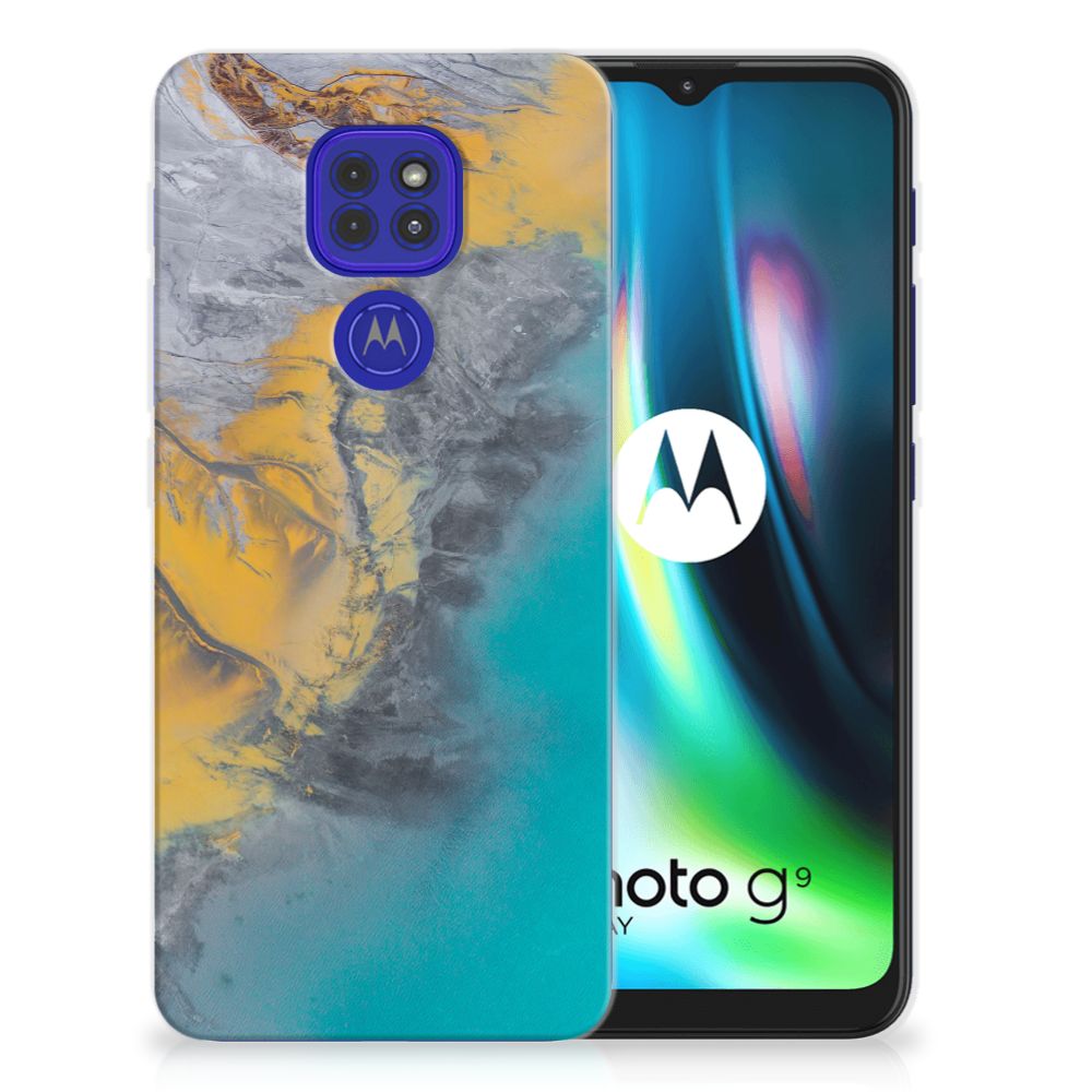Motorola Moto G9 Play | E7 Plus TPU Siliconen Hoesje Marble Blue Gold B2C Telecom