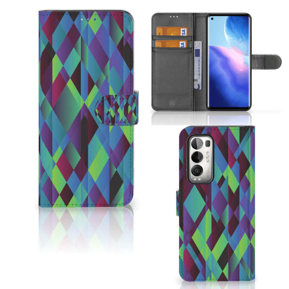 OPPO Find X3 Neo 5G Book Case Abstract Green Blue
