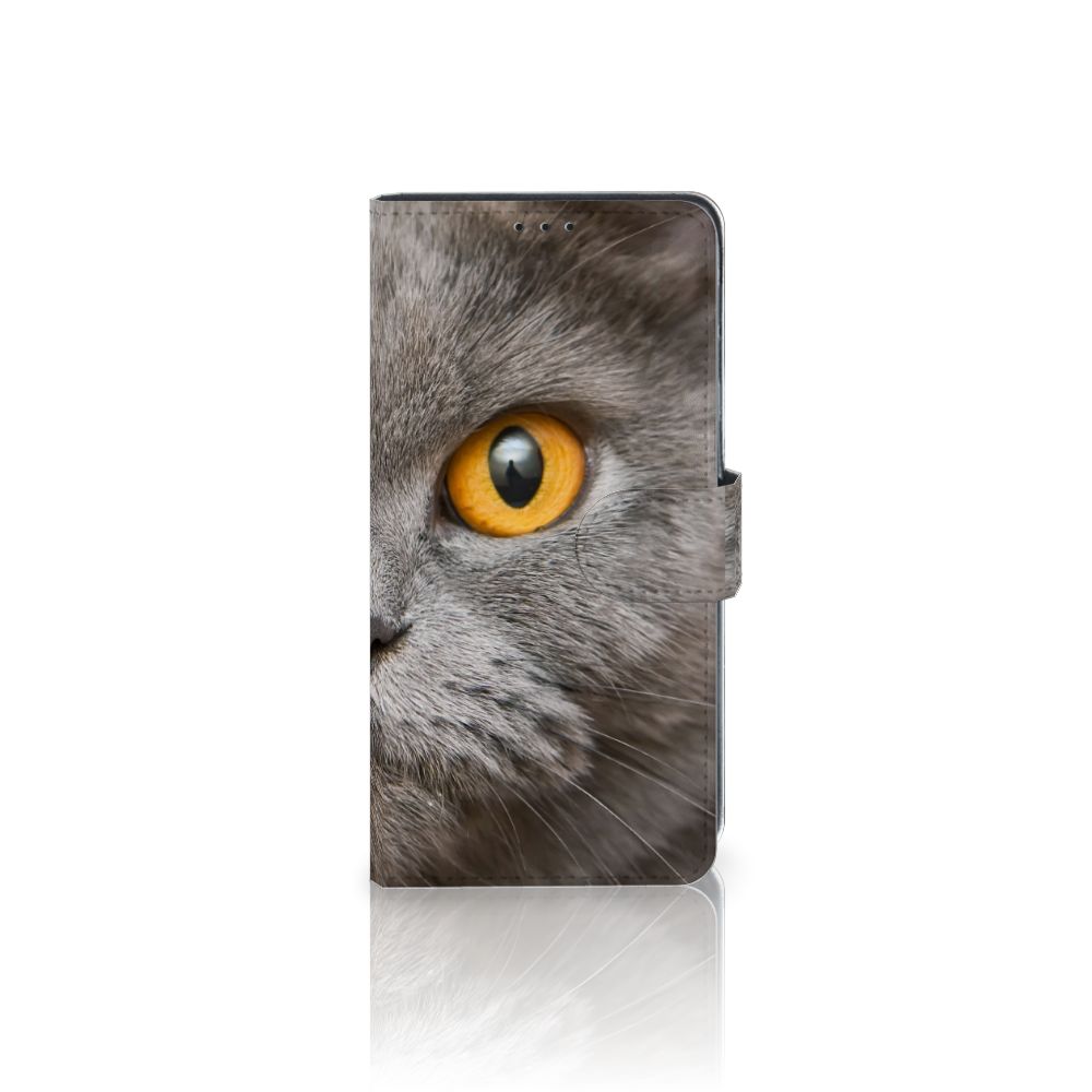 Telefoonhoesje met Pasjes Xiaomi Mi Note 10 Lite Britse Korthaar met een indrukwekkende kat met gele ogen.