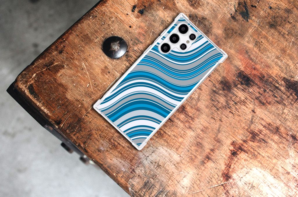 Samsung Galaxy S22 Ultra Doorzichtige Silicone Hoesje Waves Blue B2C Telecom