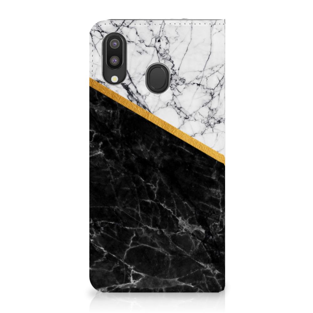 Samsung Galaxy M20 Standcase Marmer Wit Zwart - Origineel Cadeau Man