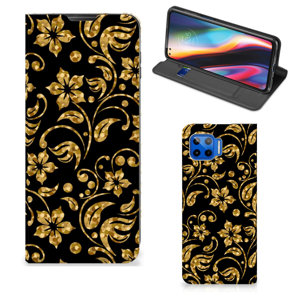 Motorola Moto G 5G Plus Smart Cover Gouden Bloemen - B2C Telecom