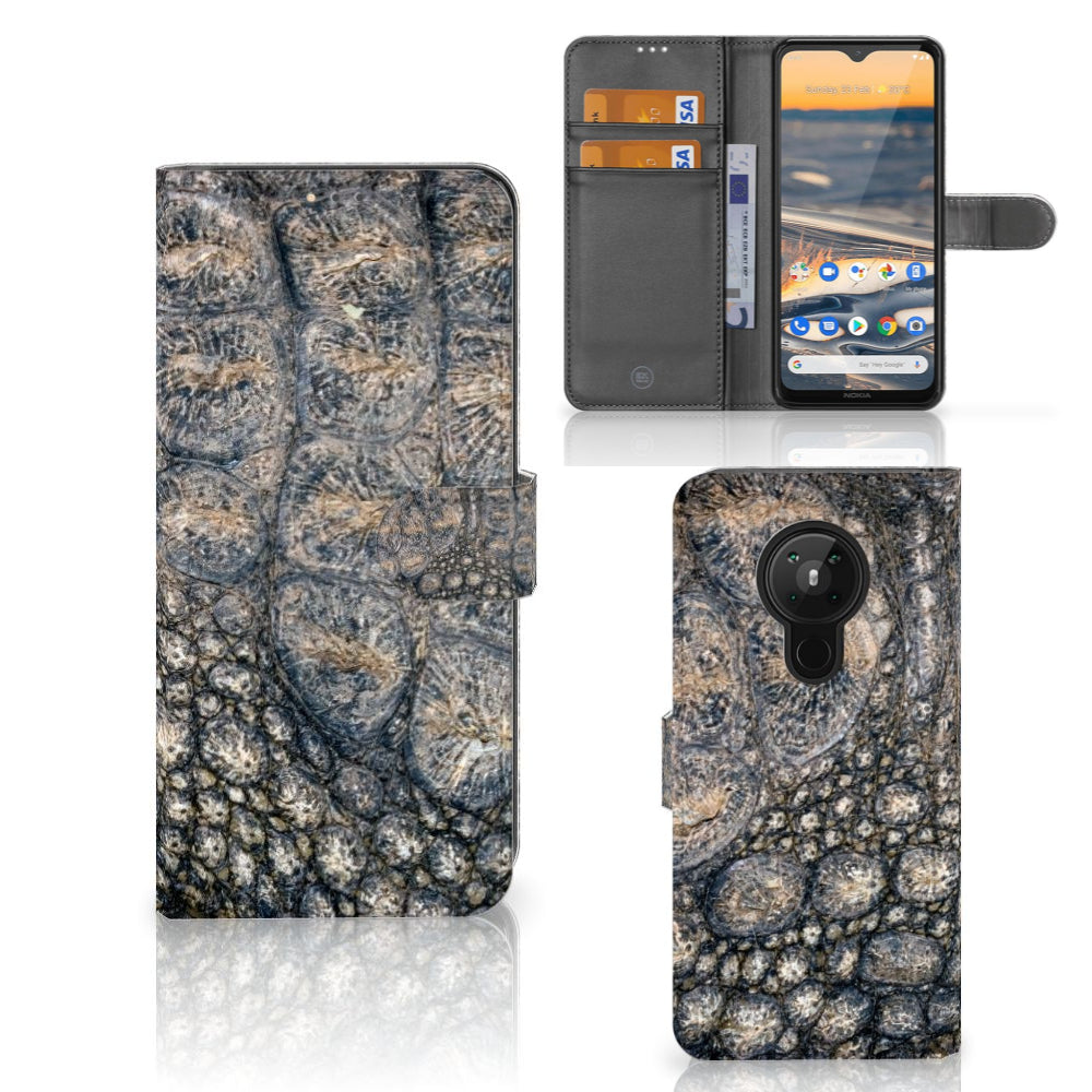 Nokia 5.3 Telefoonhoesje met Pasjes Krokodillenprint