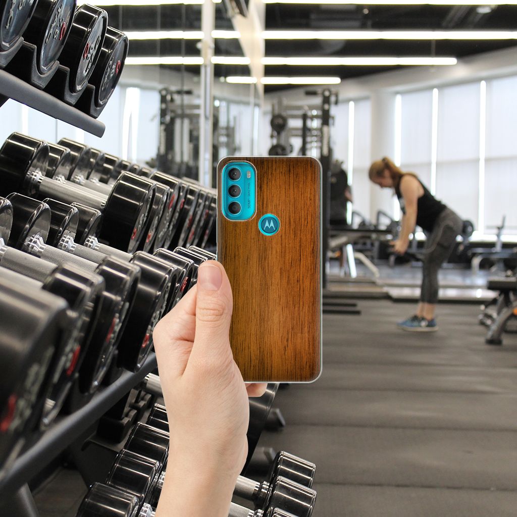 Motorola Moto G71 5G Bumper Hoesje Donker Hout