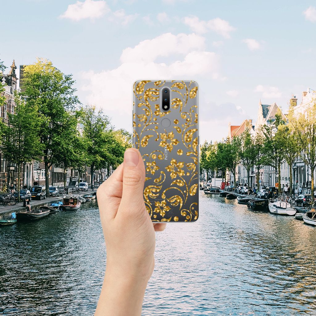 Nokia 2.4 TPU Case Gouden Bloemen