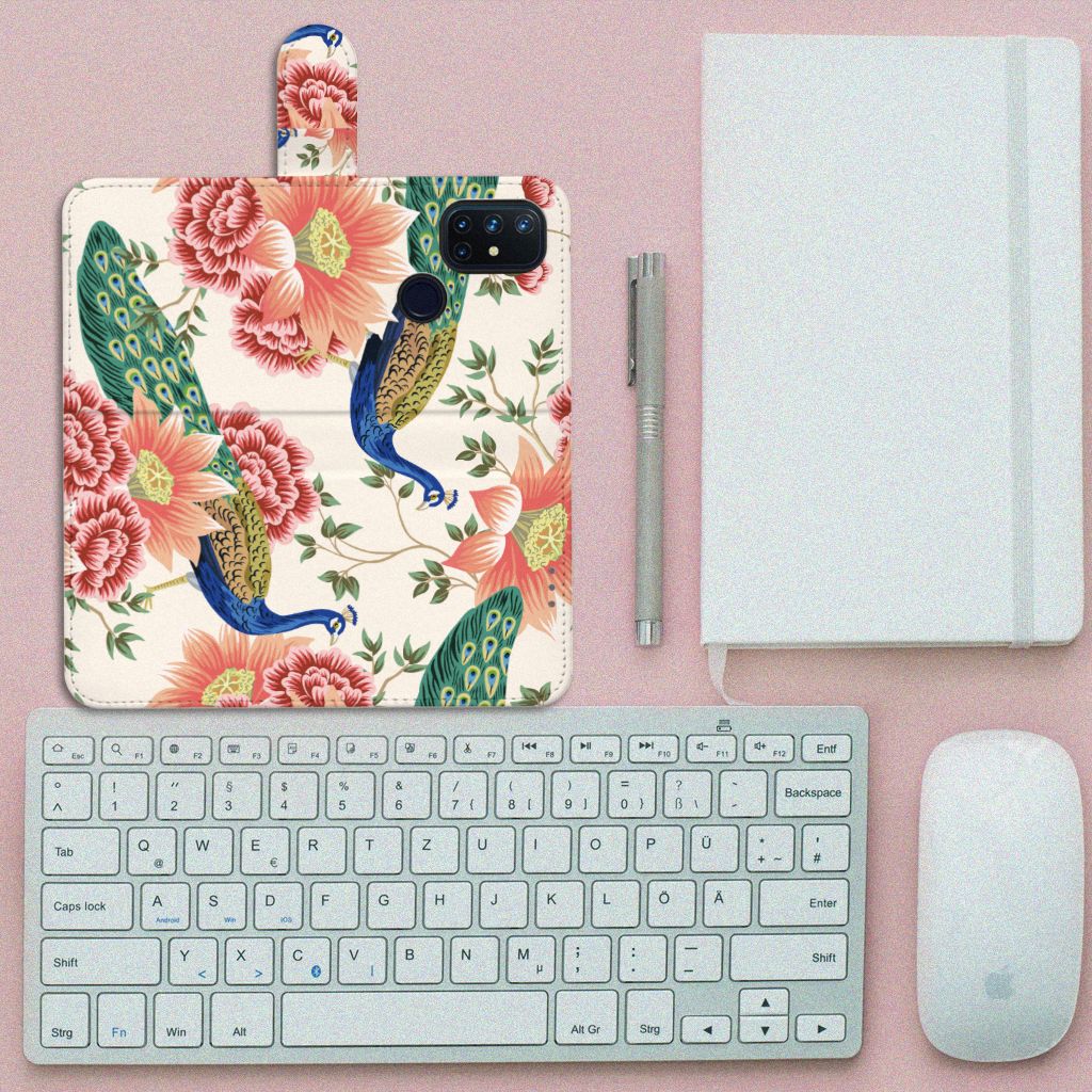 Telefoonhoesje met Pasjes voor OnePlus Nord N10 Pink Peacock