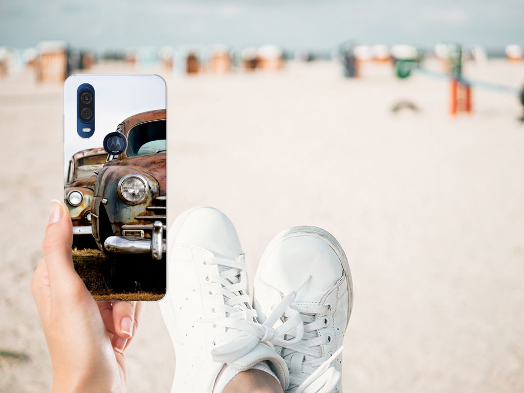 Motorola One Vision Siliconen Hoesje met foto Vintage Auto